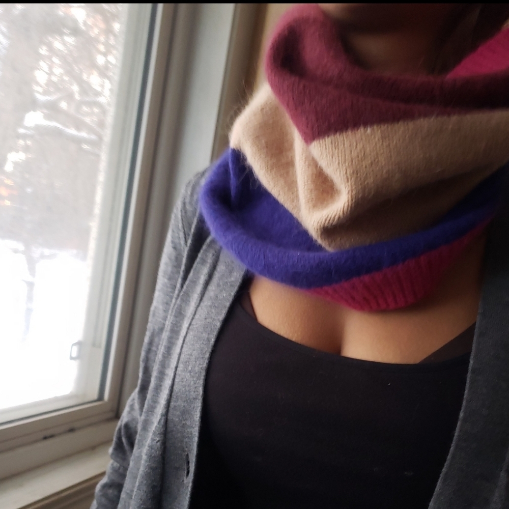 Wool Colorblock Scarf in Pink, Tan, and Purple